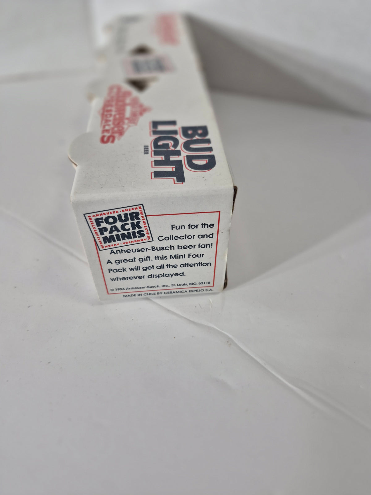 Vintage 1996 Budweiser Four Pack Minis Ceramic Stein Set – Bud Light & Clydesdales – Original Box