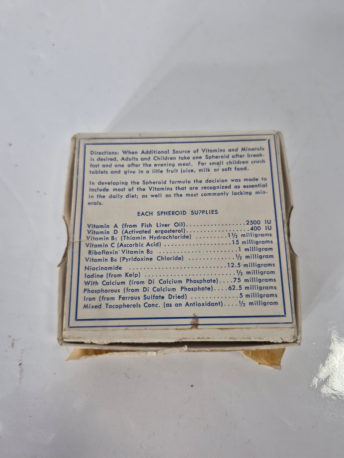 Vintage Na-Tre-Vi Spheroids Vitamins & Minerals Cardboard Box – Miami Florida – Pharmacy Ephemera