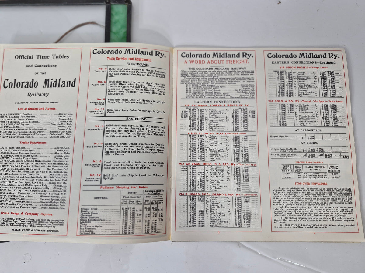 Colorado Midland Railway December 1902 Timetable Reprint with Stained Glass-Style Frame – 10.25 x 12.25 in.
