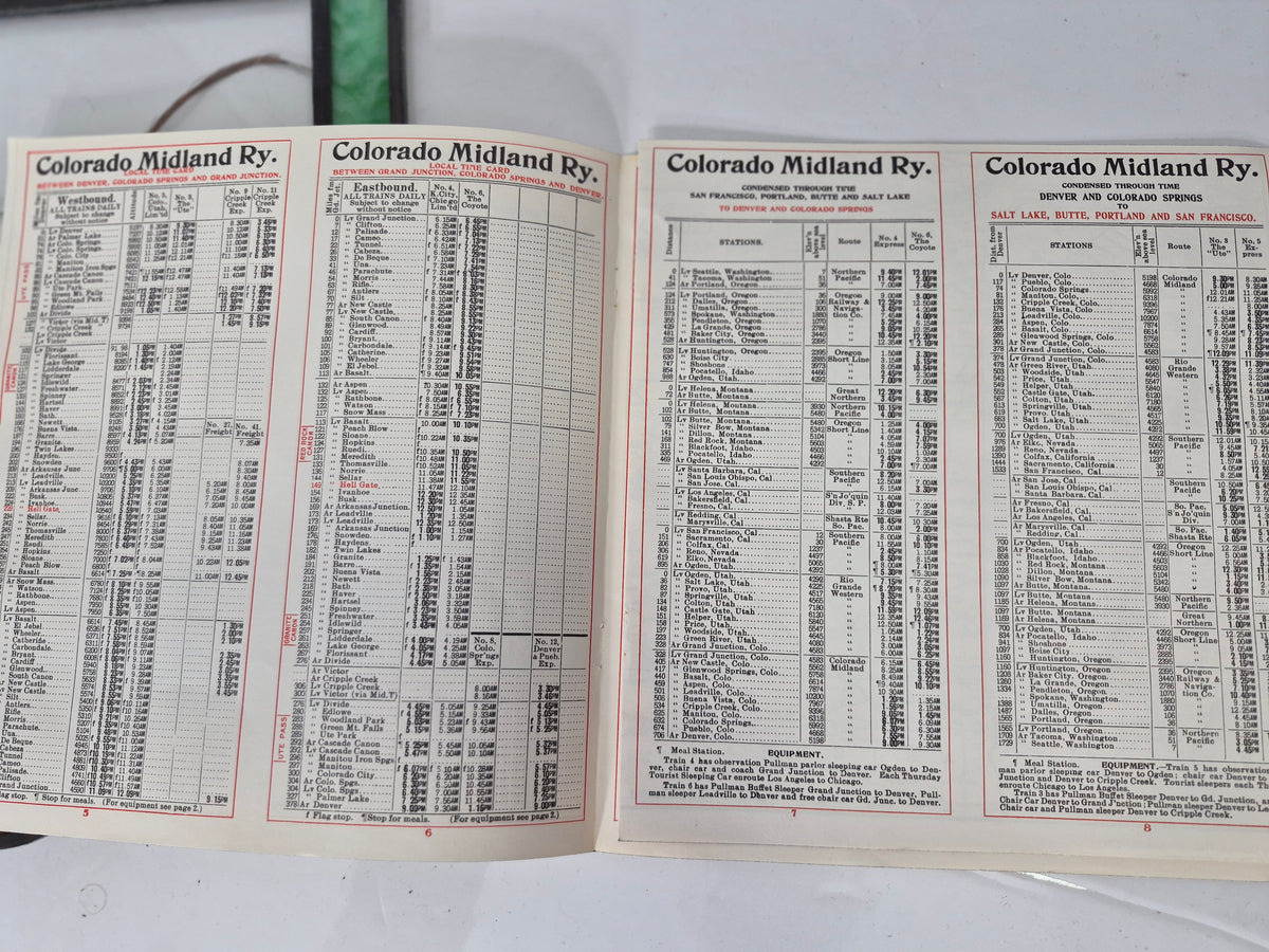 Colorado Midland Railway December 1902 Timetable Reprint with Stained Glass-Style Frame – 10.25 x 12.25 in.