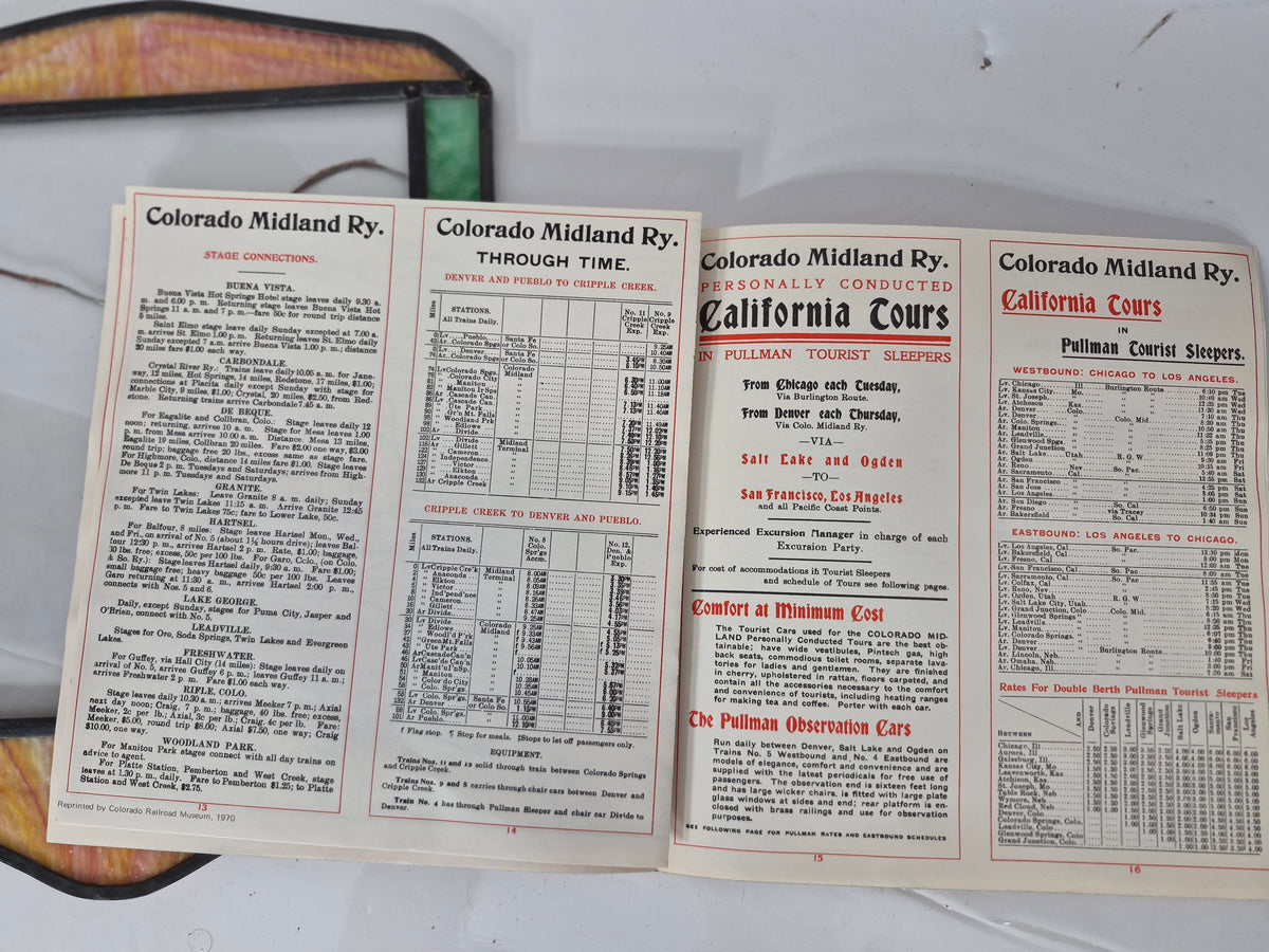 Colorado Midland Railway December 1902 Timetable Reprint with Stained Glass-Style Frame – 10.25 x 12.25 in.