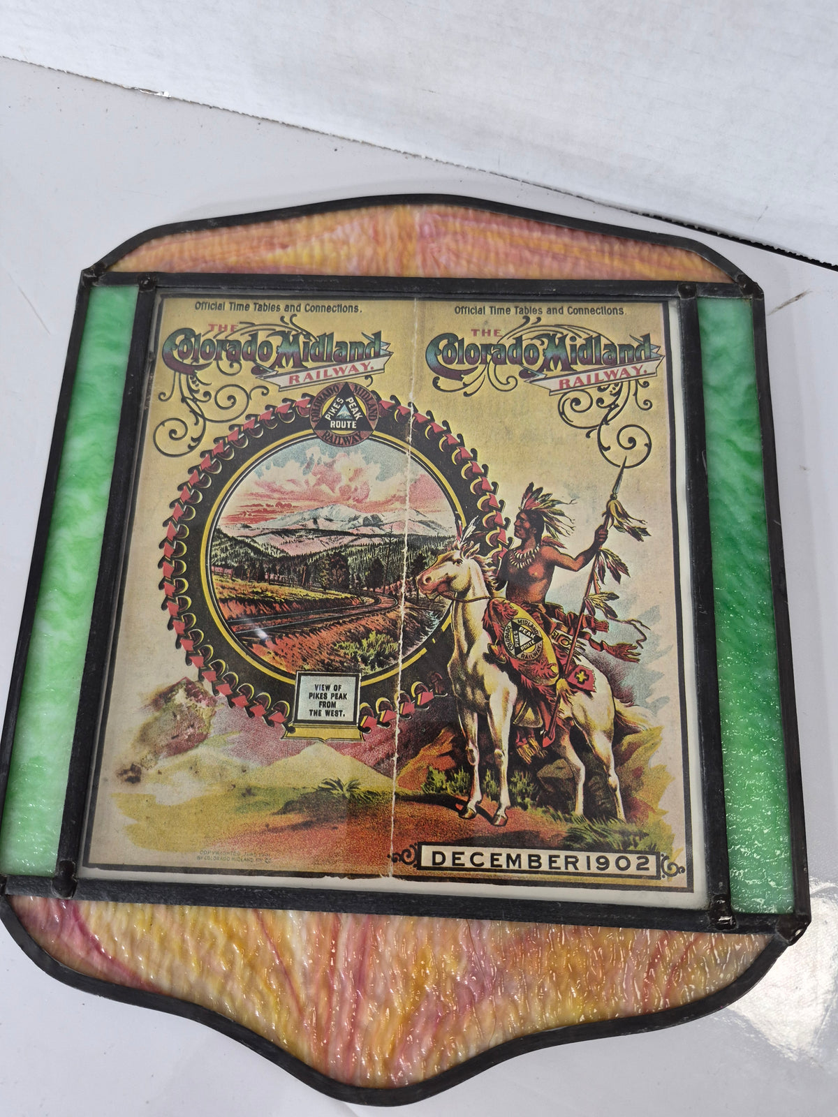 Colorado Midland Railway December 1902 Timetable Reprint with Stained Glass-Style Frame – 10.25 x 12.25 in.