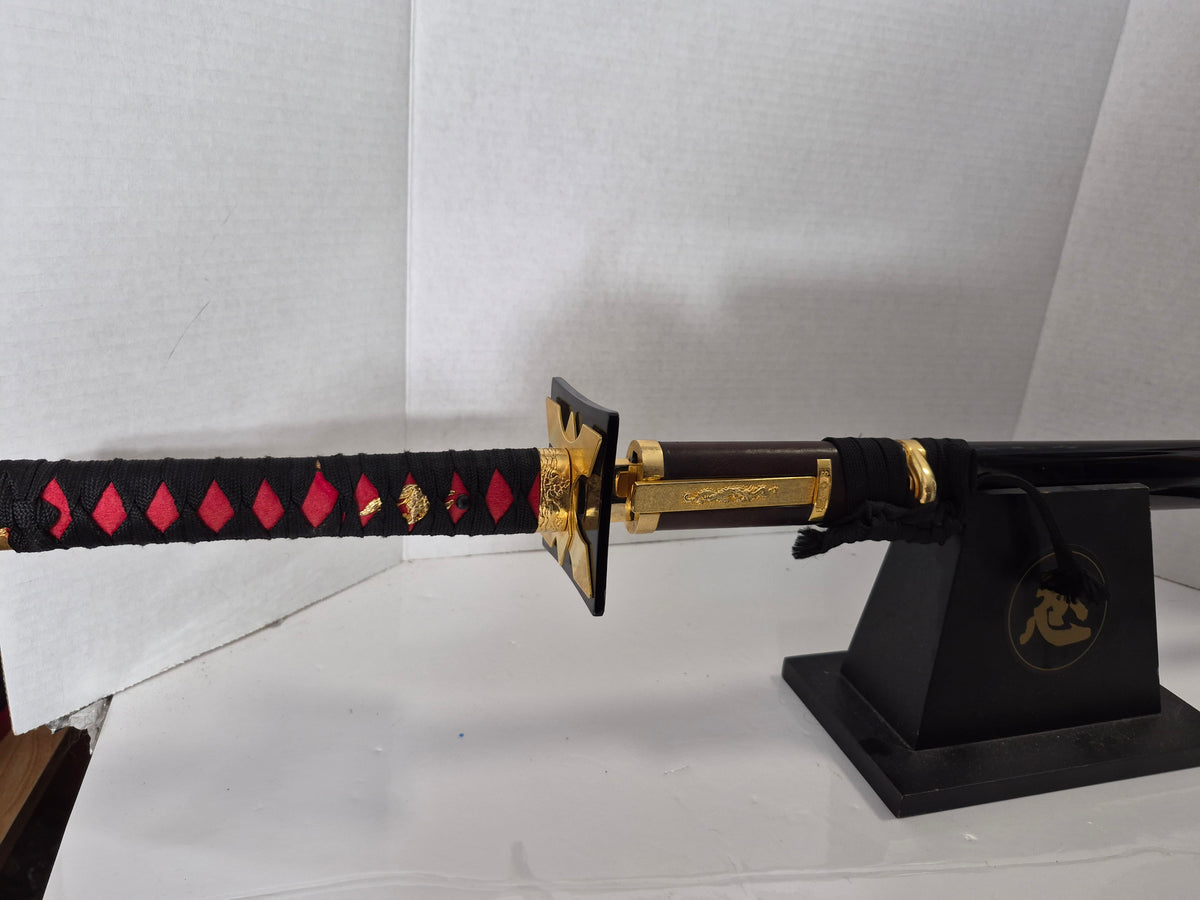 Franklin Mint Imperial Samurai Sword Display Set – Katana, Lacquered Scabbard, Stand & 2 Accessories – Approx. 39 in.