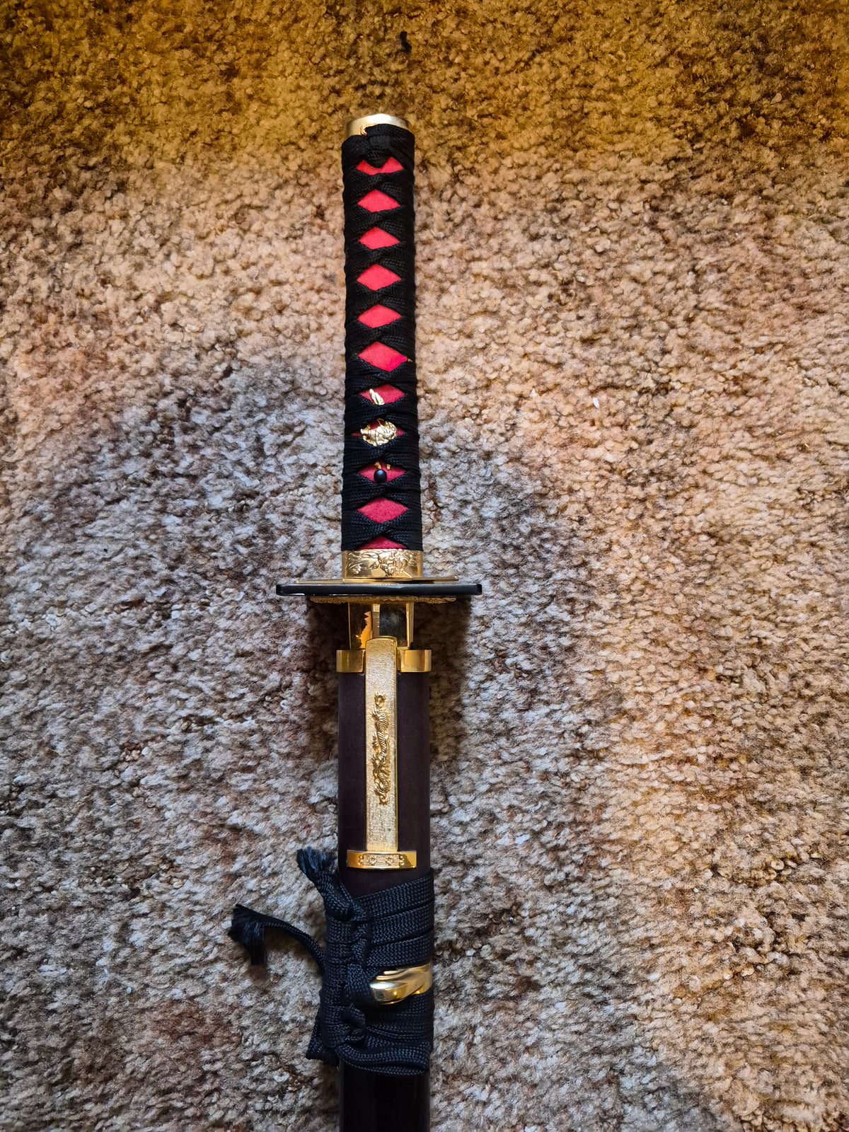 Franklin Mint Imperial Samurai Sword Display Set – Katana, Lacquered Scabbard, Stand & 2 Accessories – Approx. 39 in.