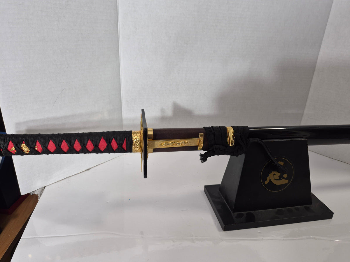 Franklin Mint Imperial Samurai Sword Display Set – Katana, Lacquered Scabbard, Stand & 2 Accessories – Approx. 39 in.
