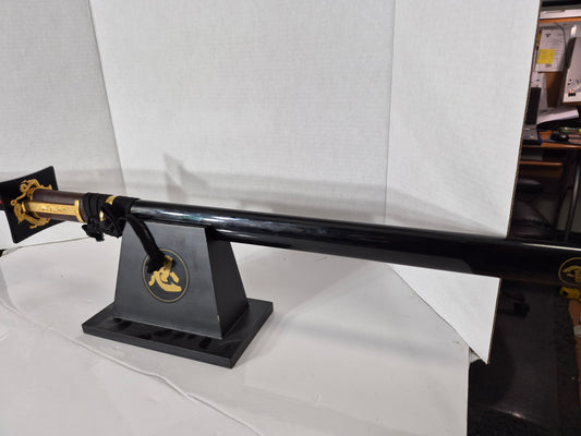 Franklin Mint Imperial Samurai Sword Display Set – Katana, Lacquered Scabbard, Stand & 2 Accessories – Approx. 39 in.