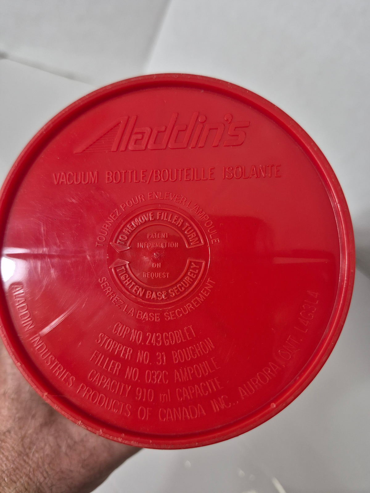 Vintage Aladdin Canada 910 mL Vacuum Bottle Thermos – Red White Black Atomic Design – 12"