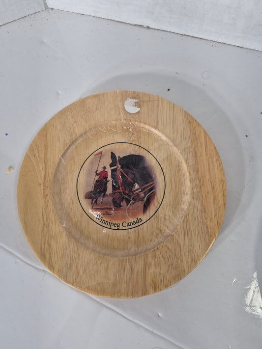 Canadian-Made RCMP Mountie Wooden Souvenir Plate – Winnipeg Canada – 8"
