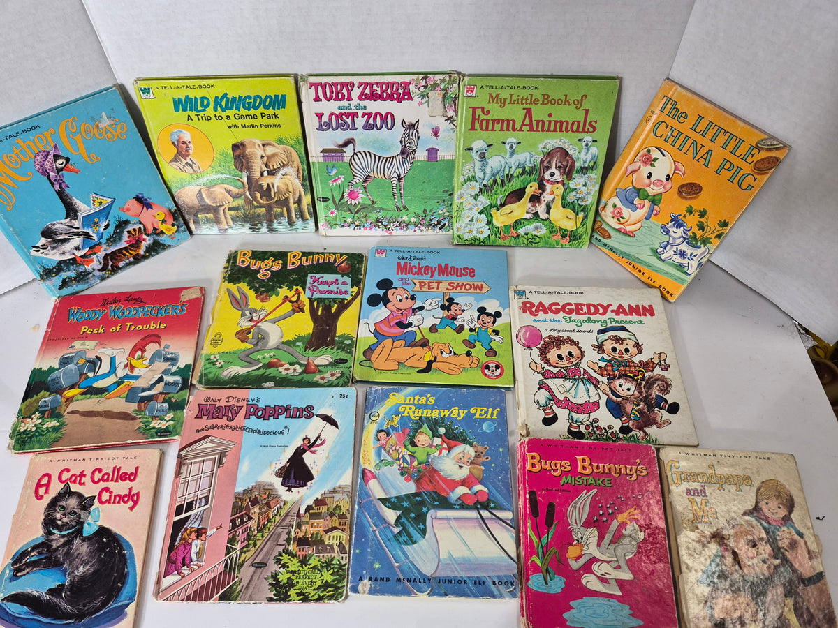 Vintage Children’s Hardcover Book Lot – 14 Whitman Tell-A-Tale, Disney, Bugs Bunny & Rand McNally Books