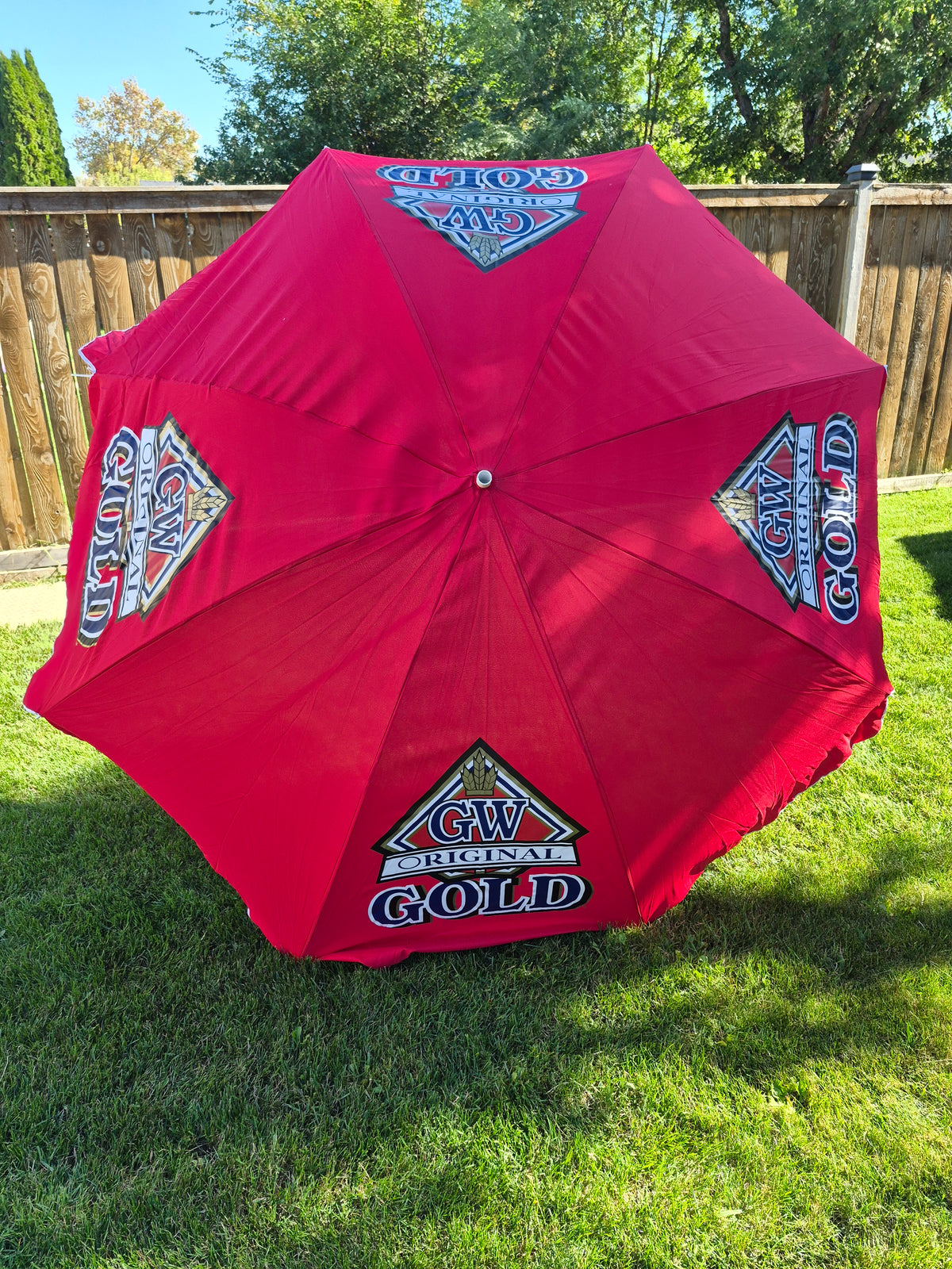 Great Western Original Gold Beer Promotional Umbrella – Saskatchewan Breweriana – Original Sleeve – Approx. 93" x 80"