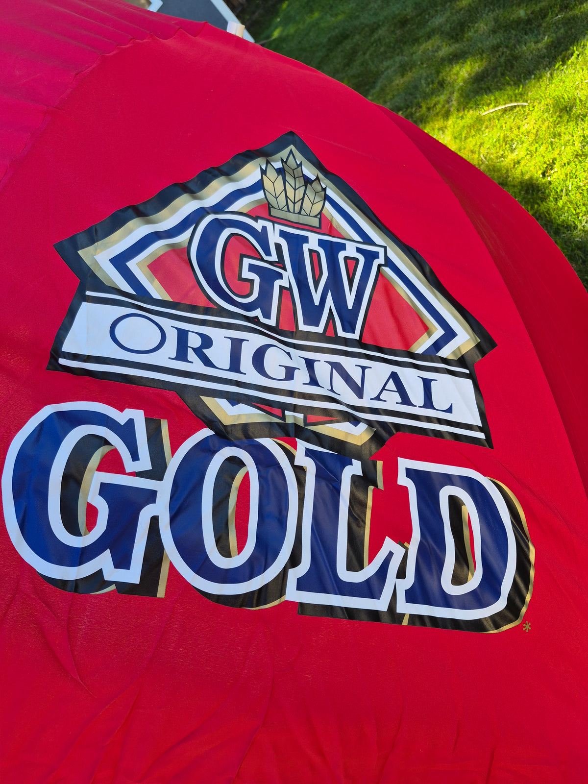 Great Western Original Gold Beer Promotional Umbrella – Saskatchewan Breweriana – Original Sleeve – Approx. 93" x 80"