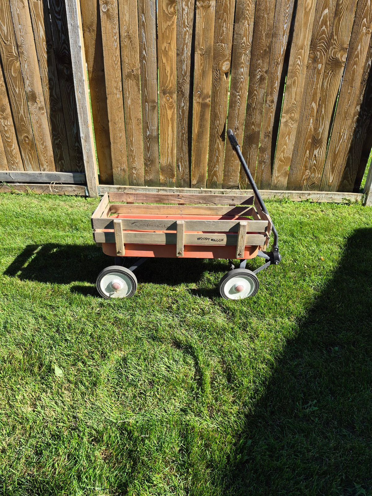 Vintage Roadmaster “Woody Wagon” Red Pull Wagon with Wooden Stake Sides – 40"
