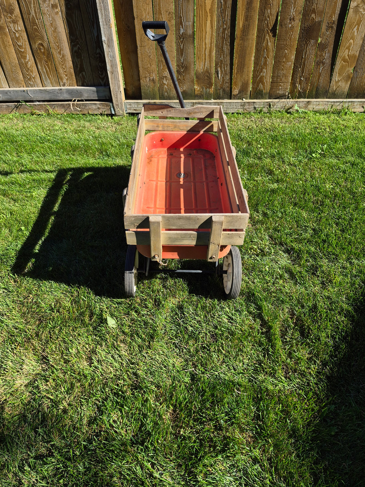 Vintage Roadmaster “Woody Wagon” Red Pull Wagon with Wooden Stake Sides – 40"