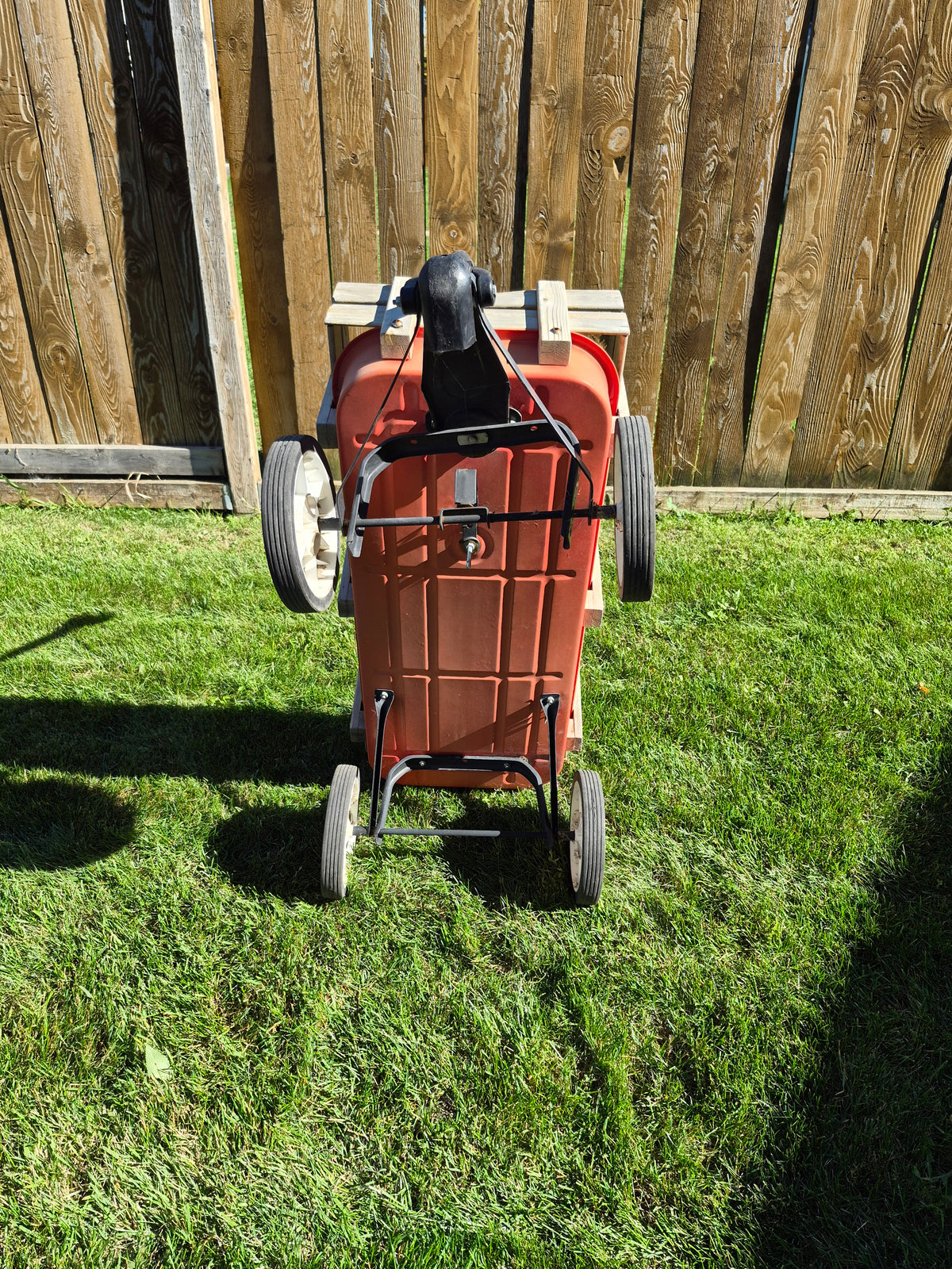 Vintage Roadmaster “Woody Wagon” Red Pull Wagon with Wooden Stake Sides – 40"