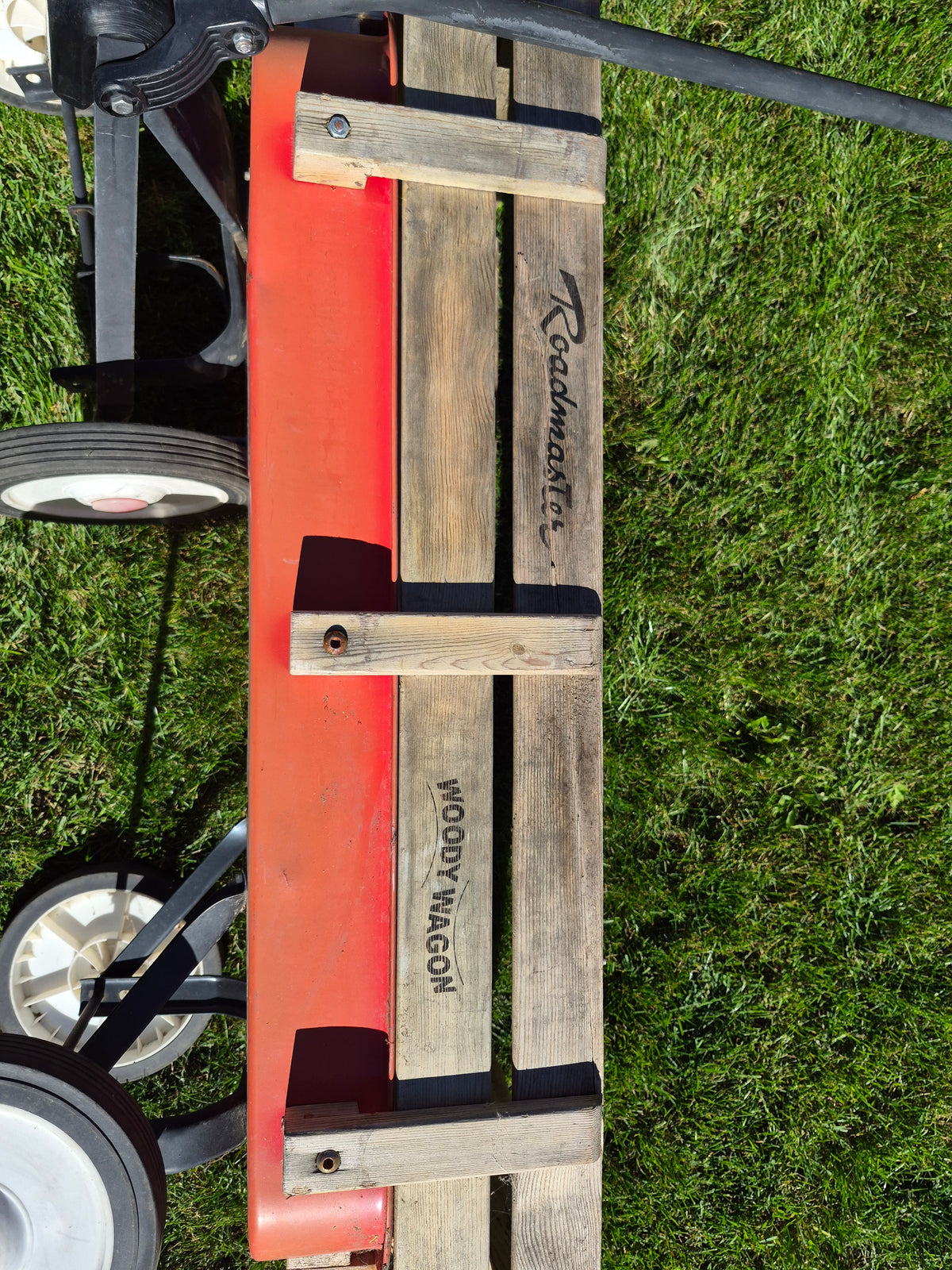 Vintage Roadmaster “Woody Wagon” Red Pull Wagon with Wooden Stake Sides – 40"