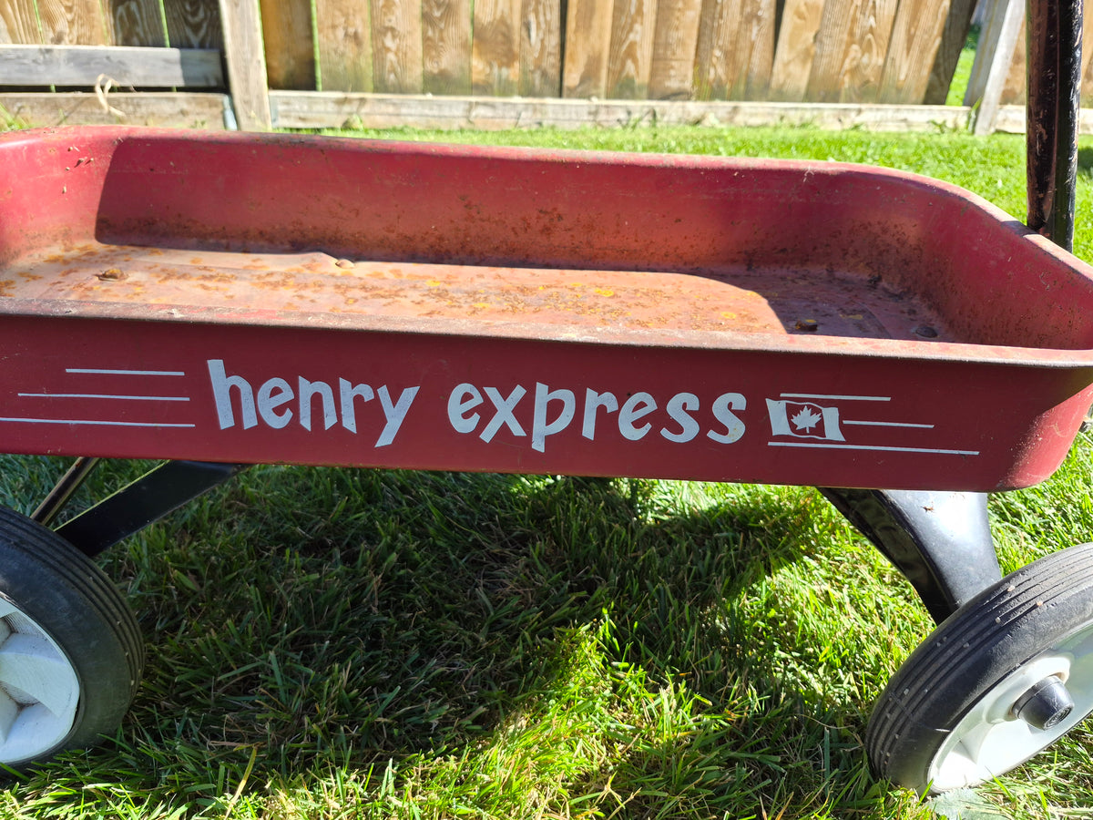 Vintage Canadian Henry Express Red Steel Pull Wagon – 33"