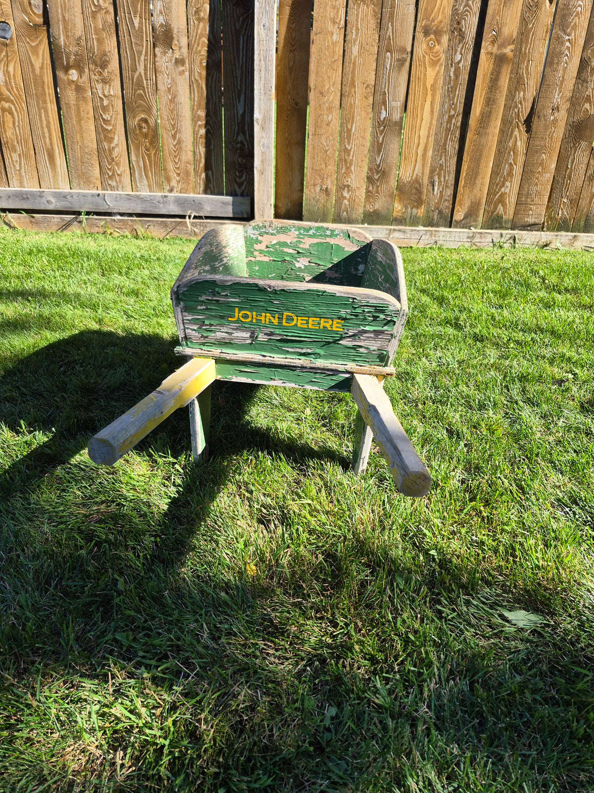Rustic John Deere-Themed Wooden Wheelbarrow Garden Planter – 38" Long