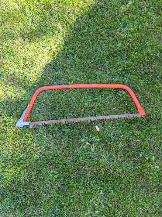 Vintage Red Metal Bow Saw / Buck Saw – 33" x 10" – Rustic Logging Tool