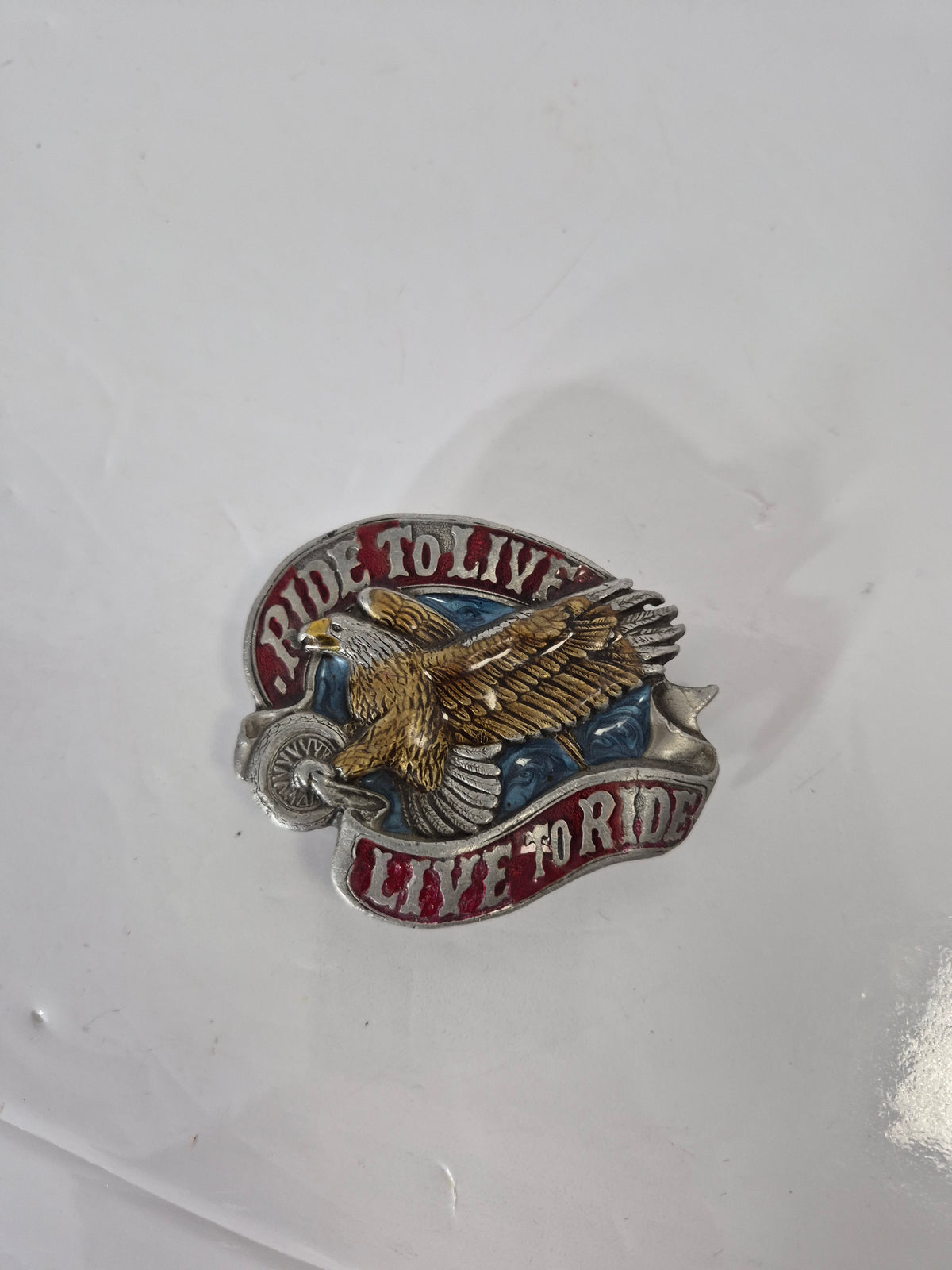 Vintage 1982 “Born to Live – Live to Ride” Eagle Motorcycle Belt Buckle – Serial #1036