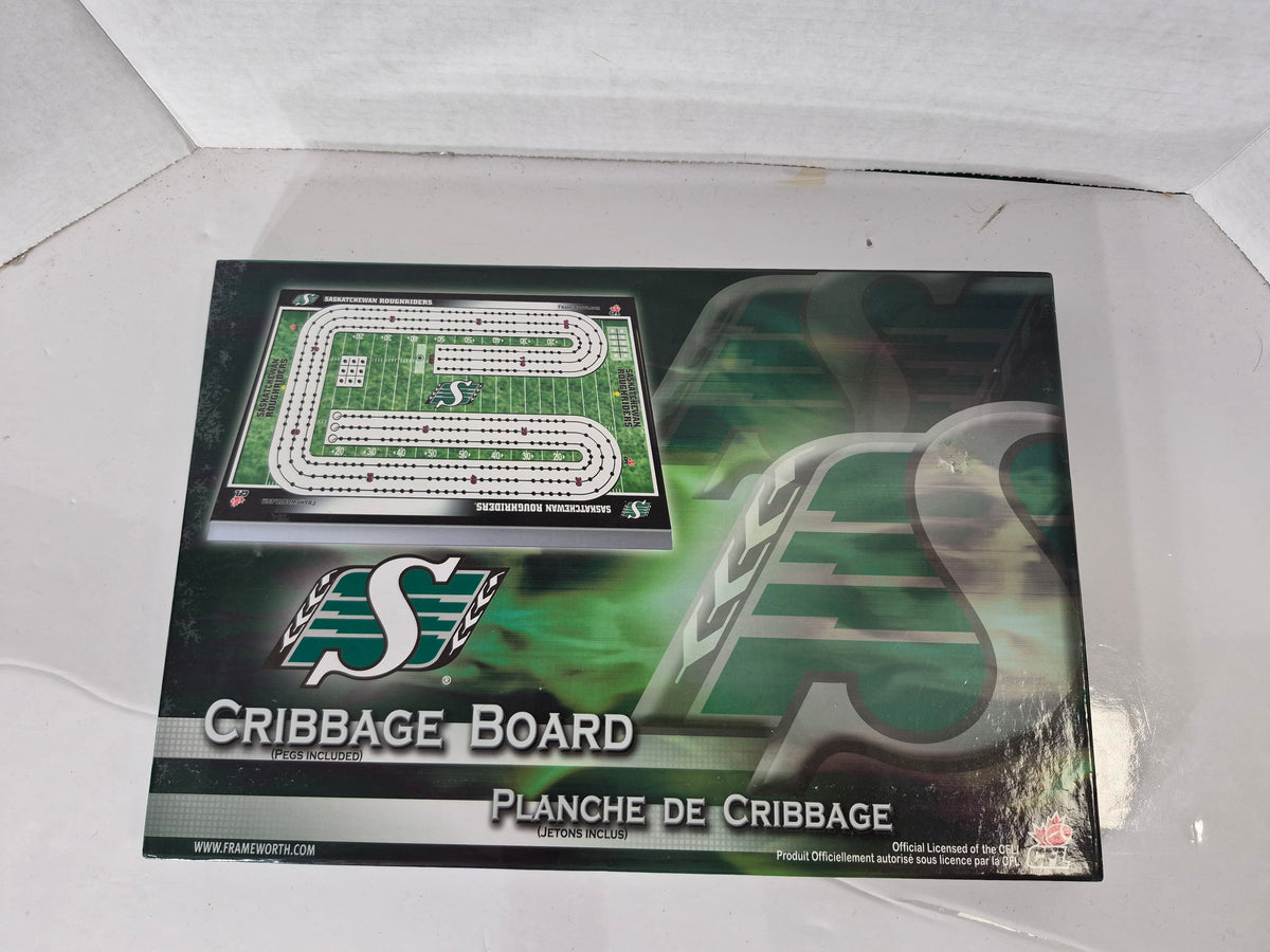 Saskatchewan Roughriders CFL Cribbage Board – Frameworth – Original Box & Pegs – 15" x 10"