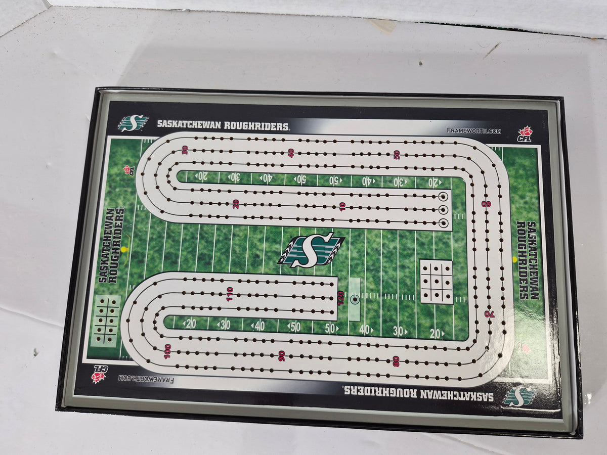 Saskatchewan Roughriders CFL Cribbage Board – Frameworth – Original Box & Pegs – 15" x 10"