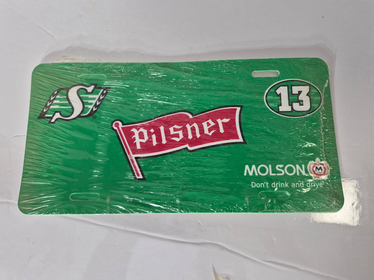 Saskatchewan Roughriders Pilsner 13th Man Promotional Licence Plate – NOS 12" x 6"