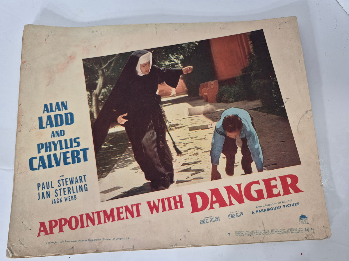 1951 “Appointment with Danger” Original Paramount Movie Lobby Cards – Alan Ladd, Phyllis Calvert & Jack Webb – 14" x 11"