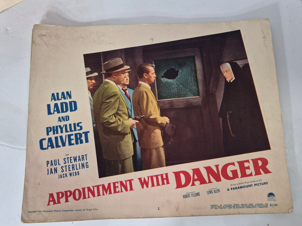 1951 “Appointment with Danger” Original Paramount Movie Lobby Cards – Alan Ladd, Phyllis Calvert & Jack Webb – 14" x 11"