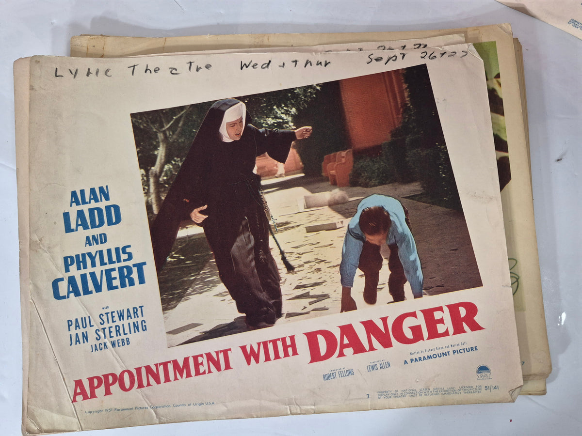1951 “Appointment with Danger” Original Paramount Movie Lobby Cards – Alan Ladd, Phyllis Calvert & Jack Webb – 14" x 11"