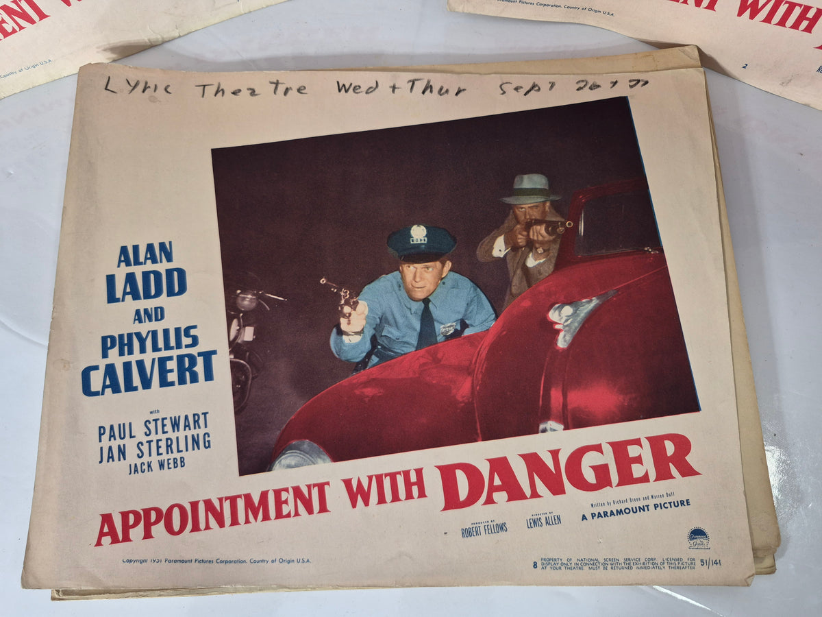 1951 “Appointment with Danger” Original Paramount Movie Lobby Cards – Alan Ladd, Phyllis Calvert & Jack Webb – 14" x 11"