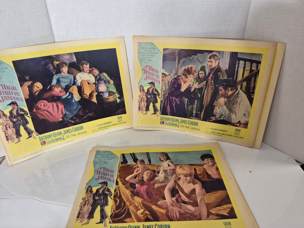 1965 “A High Wind in Jamaica” Original 20th Century-Fox Movie Lobby Cards – Anthony Quinn & James Coburn – 14" x 11"