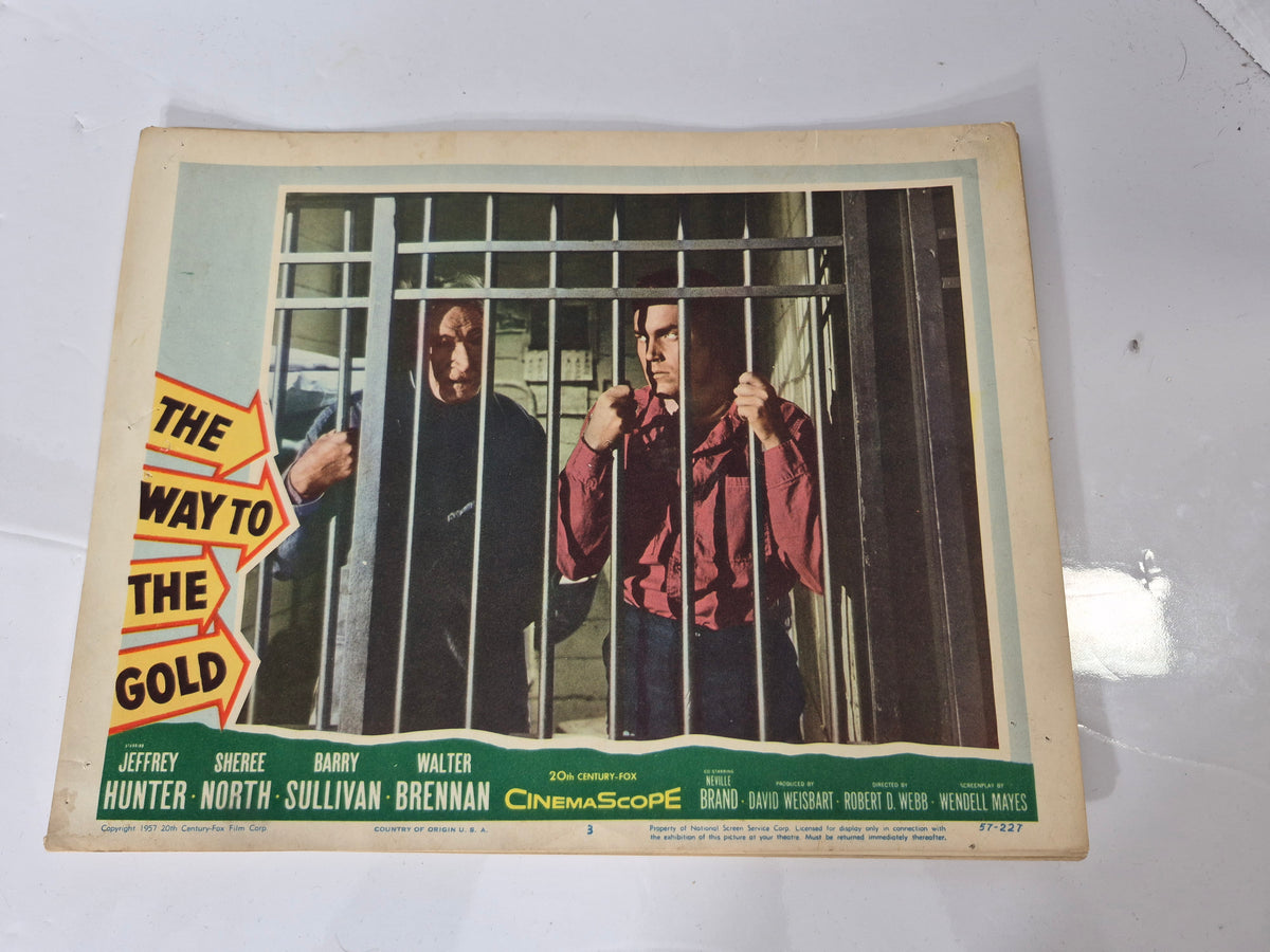 1957 The Way to the Gold Original Movie Lobby Cards – Set of 4 – Jeffrey Hunter – 14" x 11"