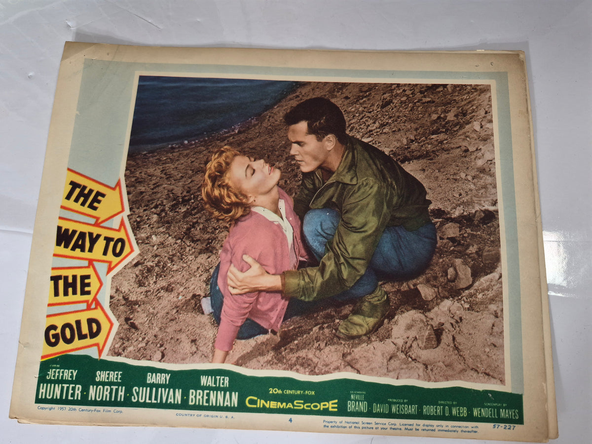 1957 The Way to the Gold Original Movie Lobby Cards – Set of 4 – Jeffrey Hunter – 14" x 11"