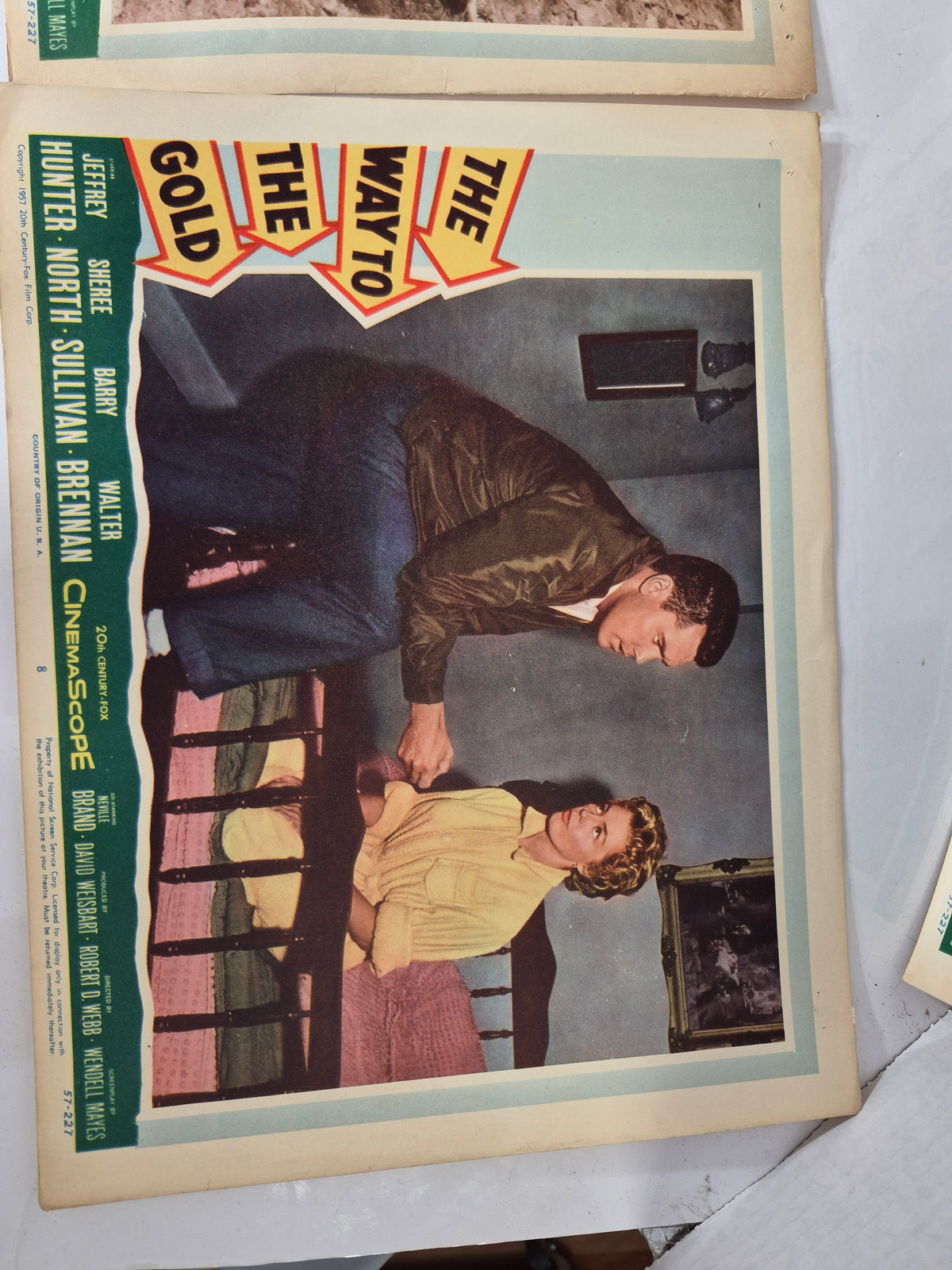 1957 The Way to the Gold Original Movie Lobby Cards – Set of 4 – Jeffrey Hunter – 14" x 11"
