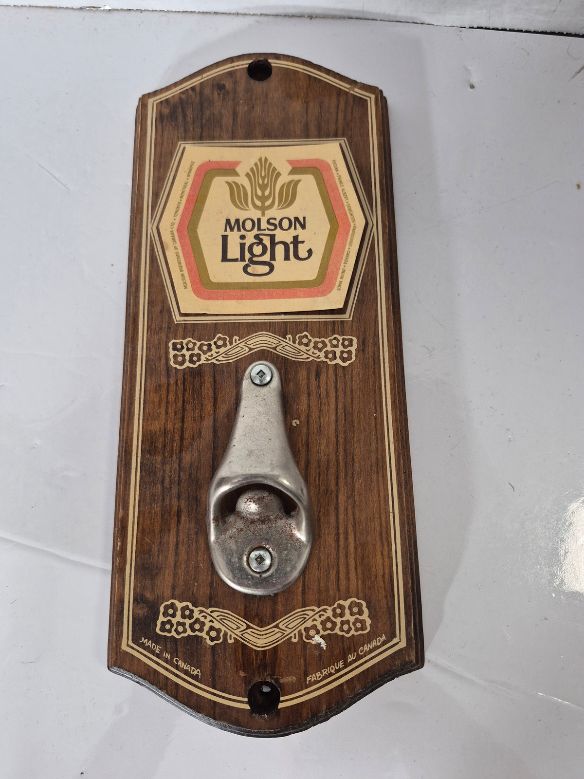 Vintage Molson Light Beer Wall-Mount Bottle Opener – North Columbia Trading Co. – Made in Canada – 13"