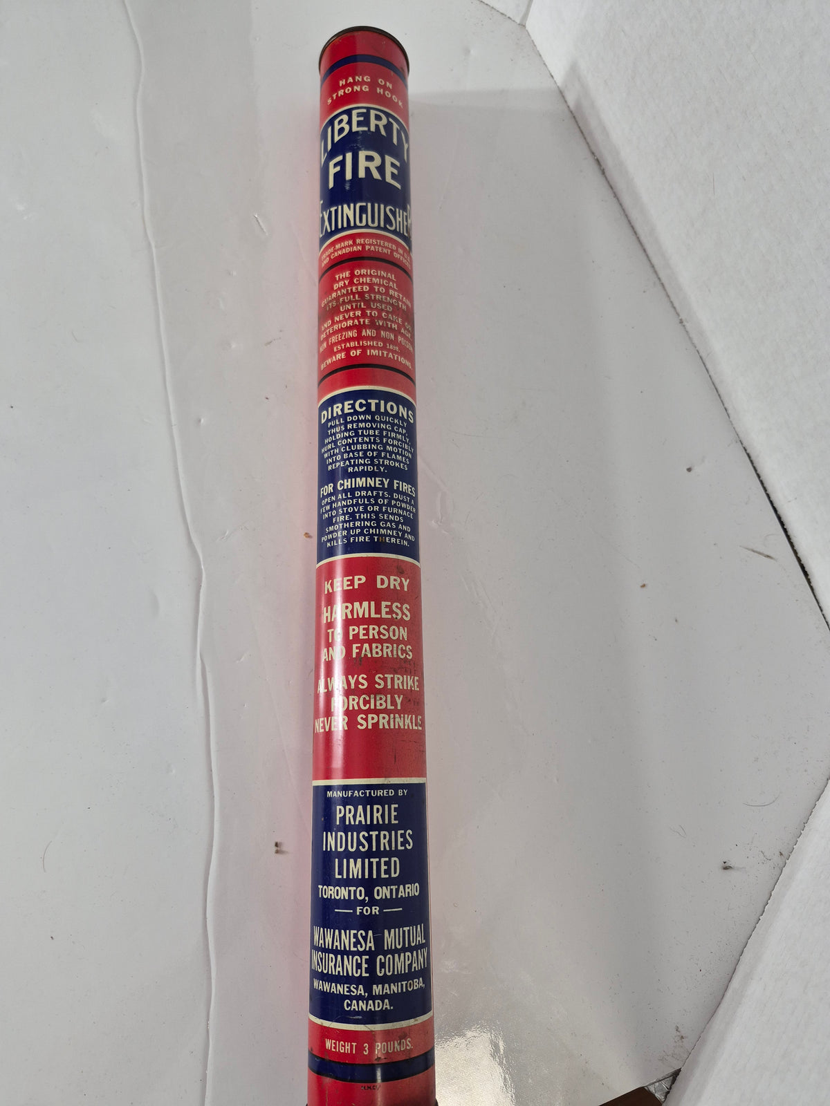 Vintage Liberty Fire Extinguisher – Wawanesa Mutual Insurance – Prairie Industries – 22"