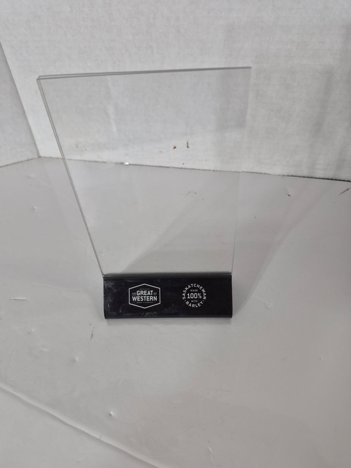 Genuine Great Western Brewing Saskatchewan Tabletop Bar Advertising Stand – Approx. 8" x 4"