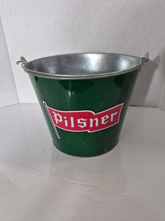 Vintage Old Style Pilsner Green Metal Beer Ice Bucket – 7.25" x 9"