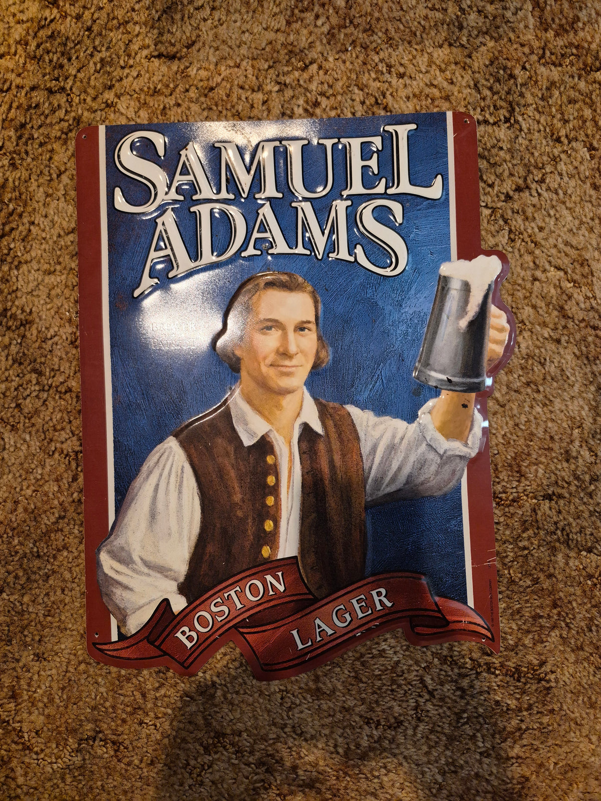 Samuel Adams Boston Lager 3D Embossed Metal Tacker Sign – Brewer Patriot – 12.5" x 17.25"