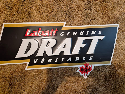 Vintage 1990s Labatt Genuine Draft Véritable Embossed Tacker Beer Sign – 24.75"