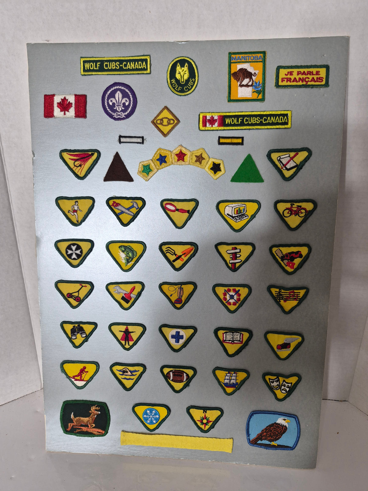 Vintage Wolf Cubs Canada Scout Badge & Proficiency Patch Collection – 2 Display Boards – 14" x 20" Each