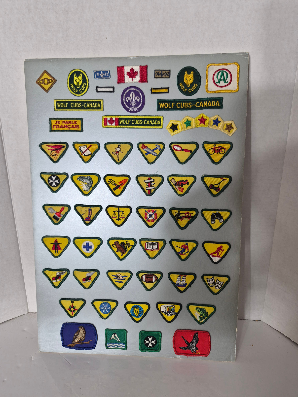 Vintage Wolf Cubs Canada Scout Badge & Proficiency Patch Collection – 2 Display Boards – 14" x 20" Each