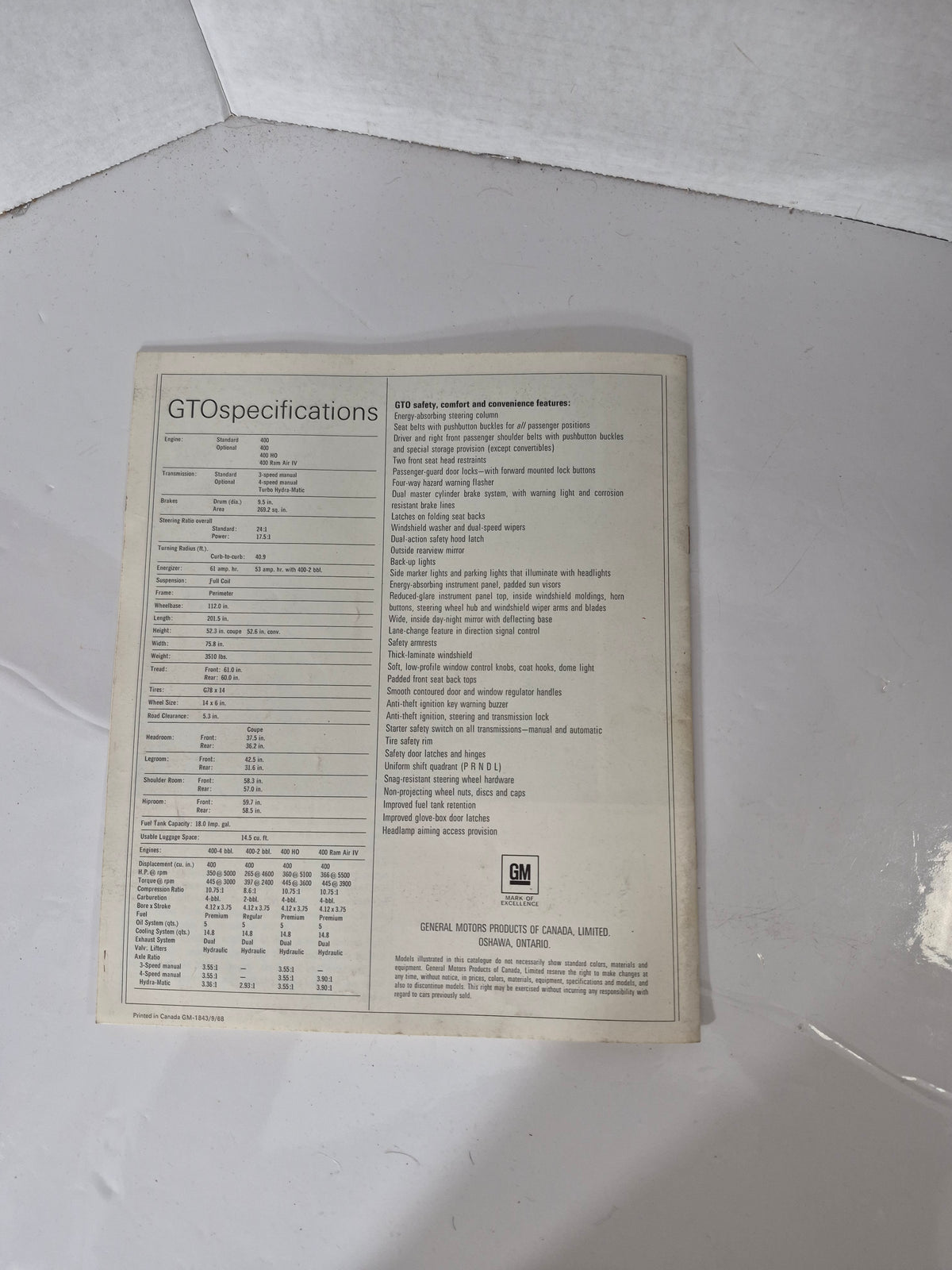 Original 1969 Pontiac Firebird & GTO Sales Brochure – Canadian GM – Muscle Car Literature