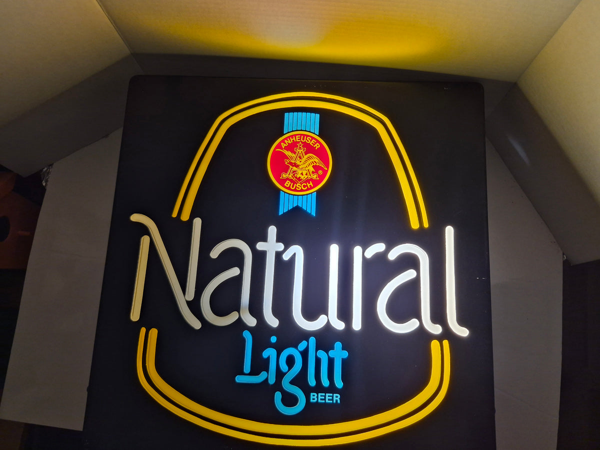 Vintage Anheuser-Busch Natural Light Beer Lighted Bar Sign – KCS Industries – 18" x 18" – Working