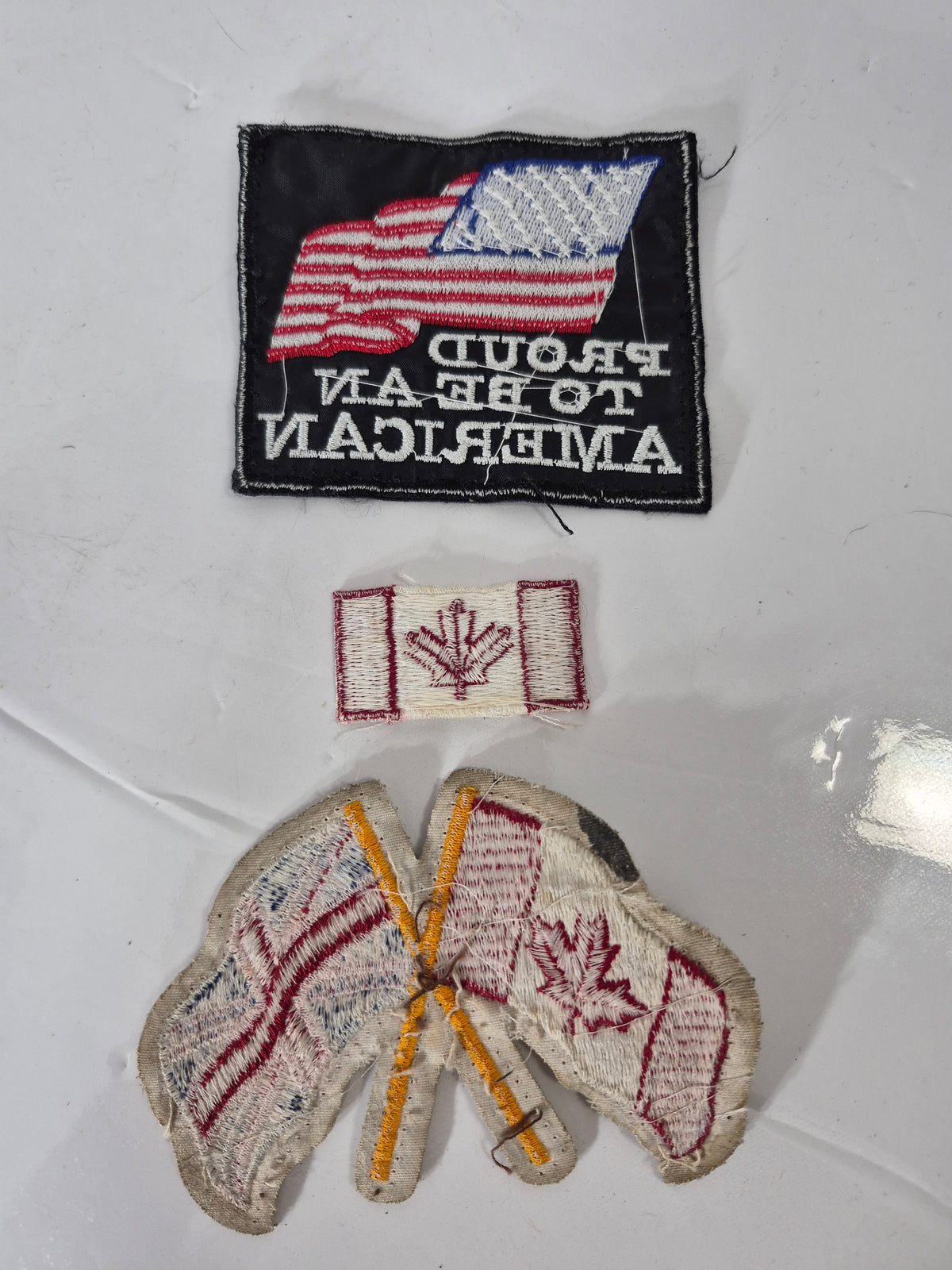 Vintage Embroidered Flag Patches – American, Canadian & British Crossed Flags – Lot of 3