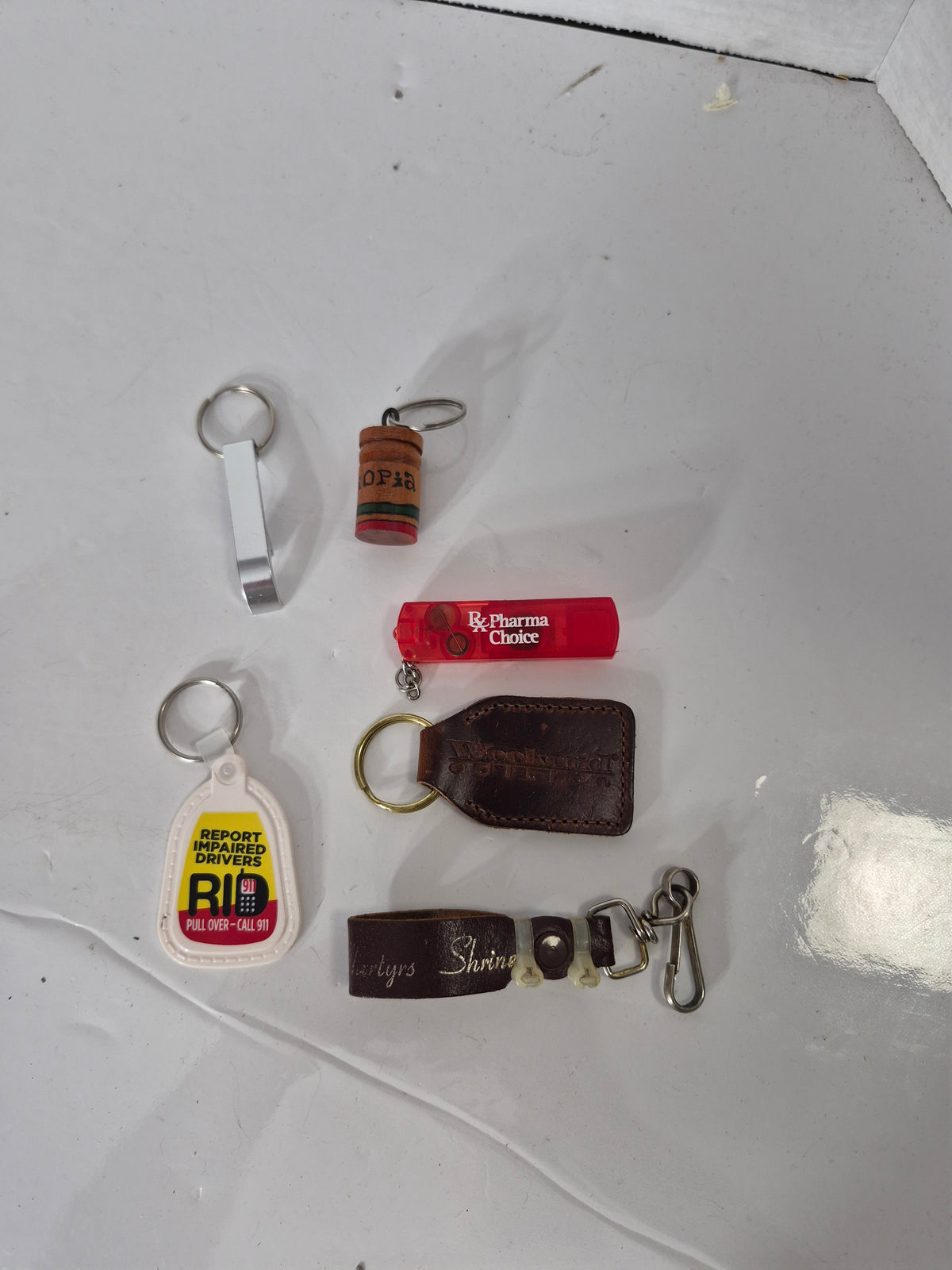 Vintage Advertising Keychain Lot of 6 – PharmaChoice, RIDE 911, Shriners, Leather & Novelty Collectibles
