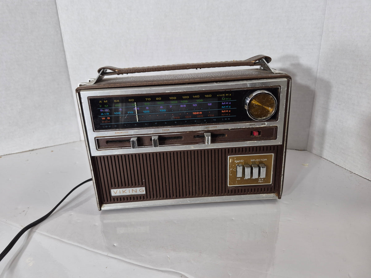 Vintage Viking by Eaton Multi-Band Portable Radio – AM/FM/SW/AIR/WB – Working – Retro Brown Leatherette