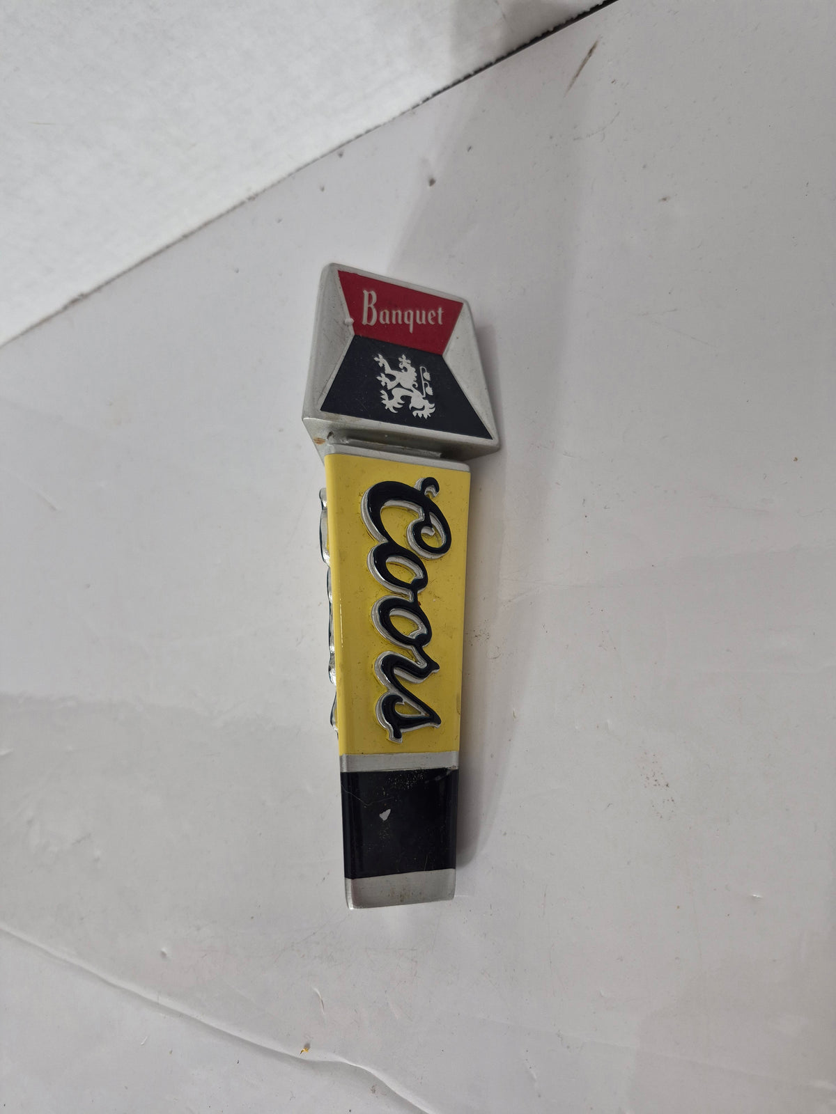 Vintage Coors Banquet Beer 3-Sided Tap Handle – Yellow Black & Red – 7"