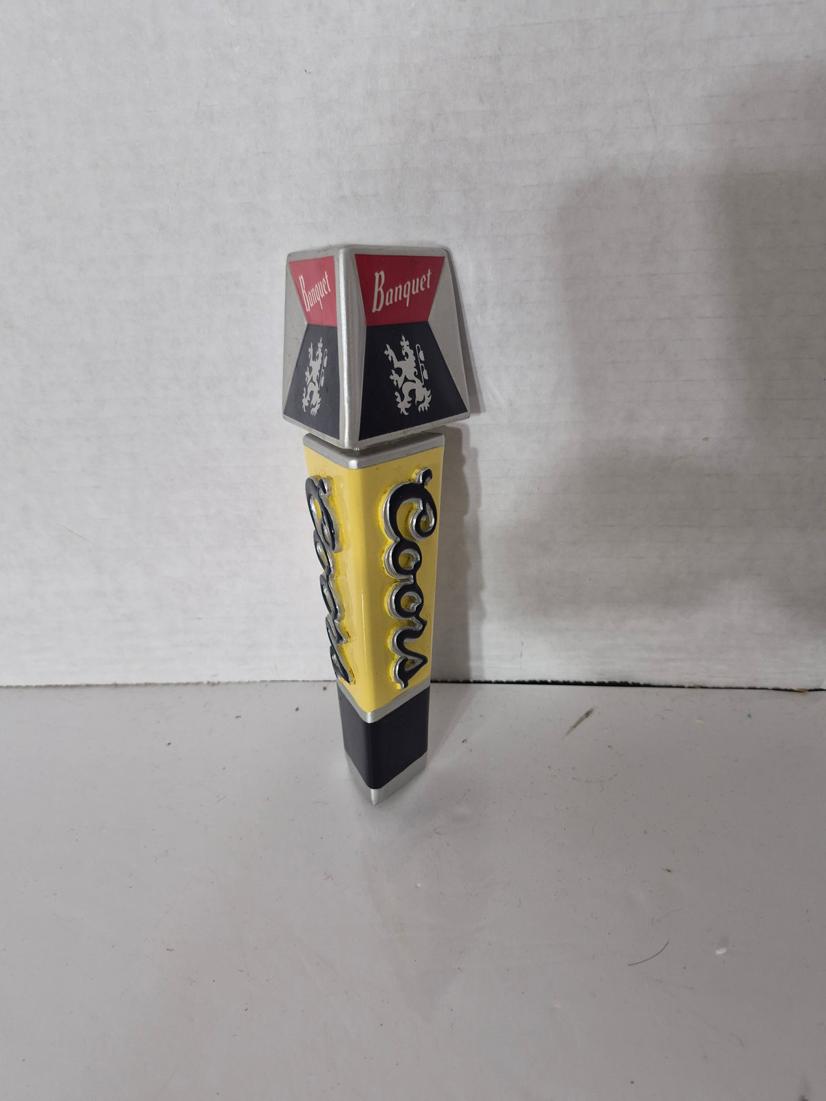 Vintage Coors Banquet Beer 3-Sided Tap Handle – Yellow Black & Red – 7"