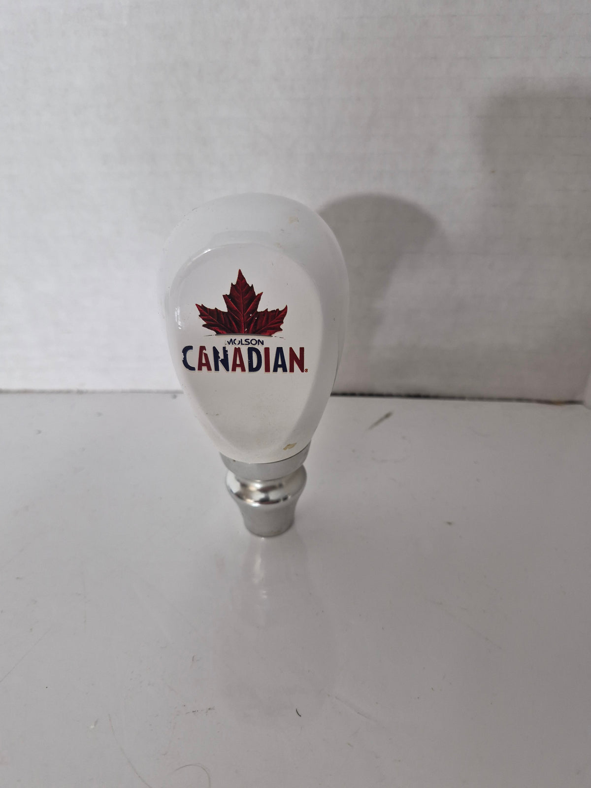 Molson Canadian Maple Leaf Beer Tap Handle – Red White & Blue Breweriana – 4.5" x 2"
